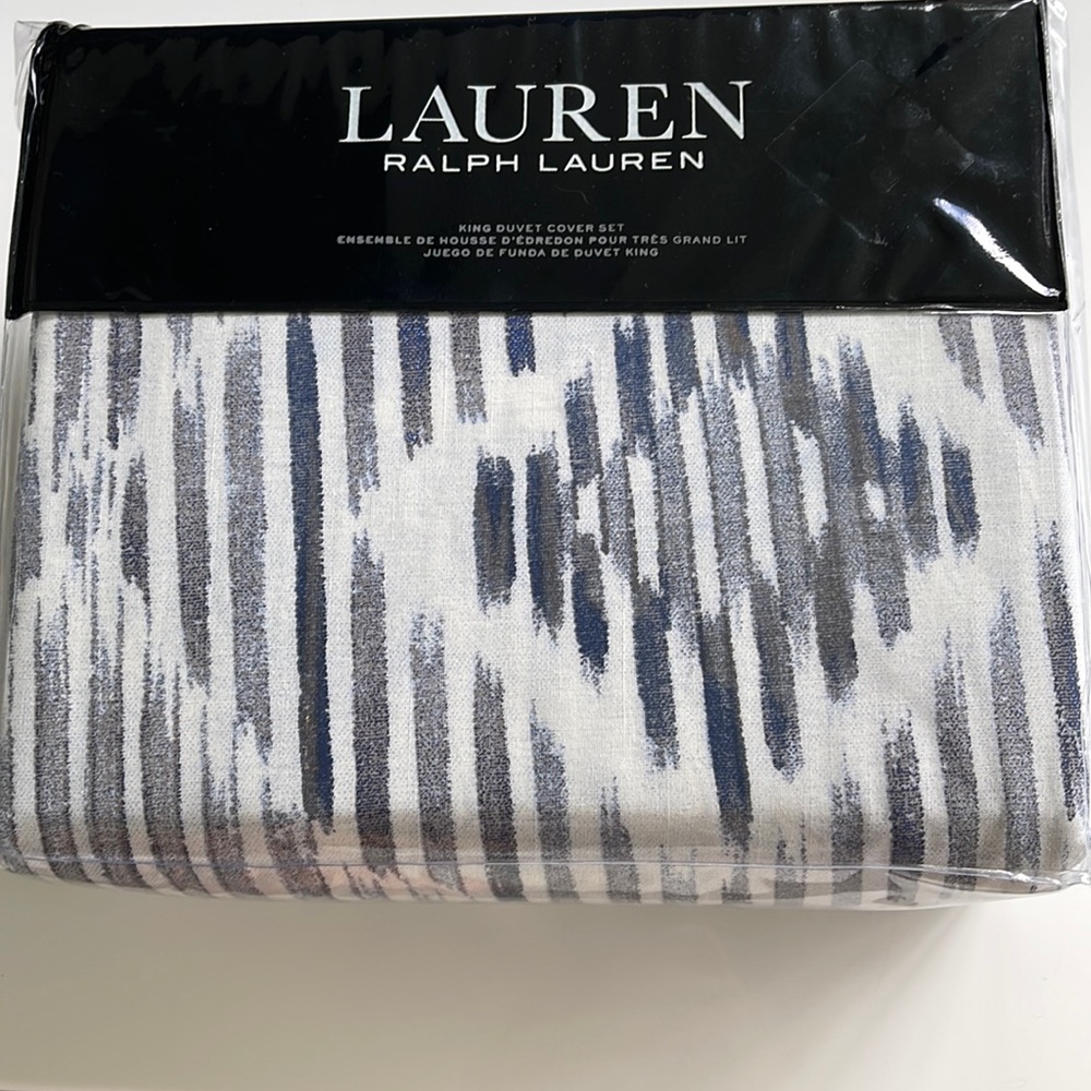 New Ralph Lauren Austin King Grey Blue Duvet Cover Set. $350